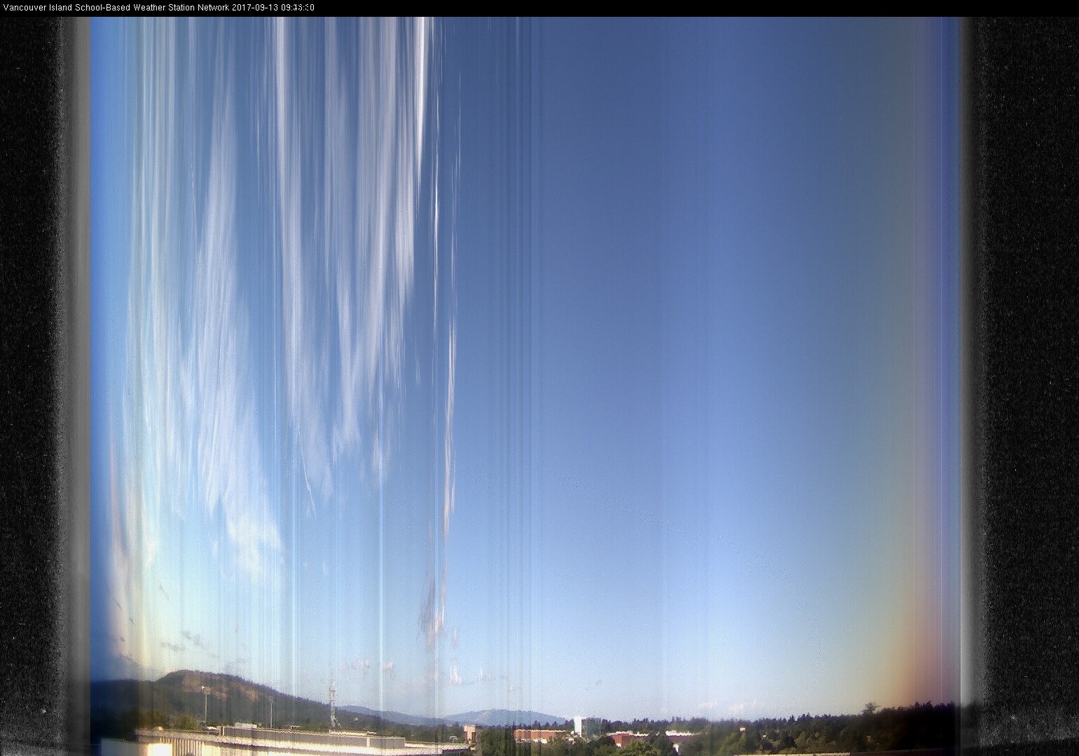 image of the sky seen from UVic, each column of pixels is a different minute, keogram
