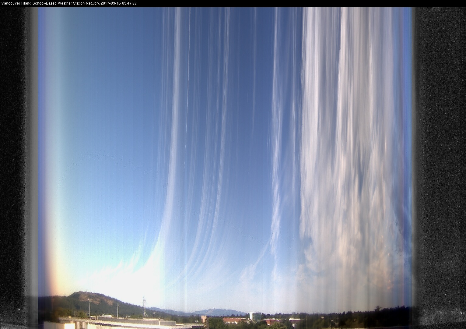 image of the sky seen from UVic, each column of pixels is a different minute, keogram