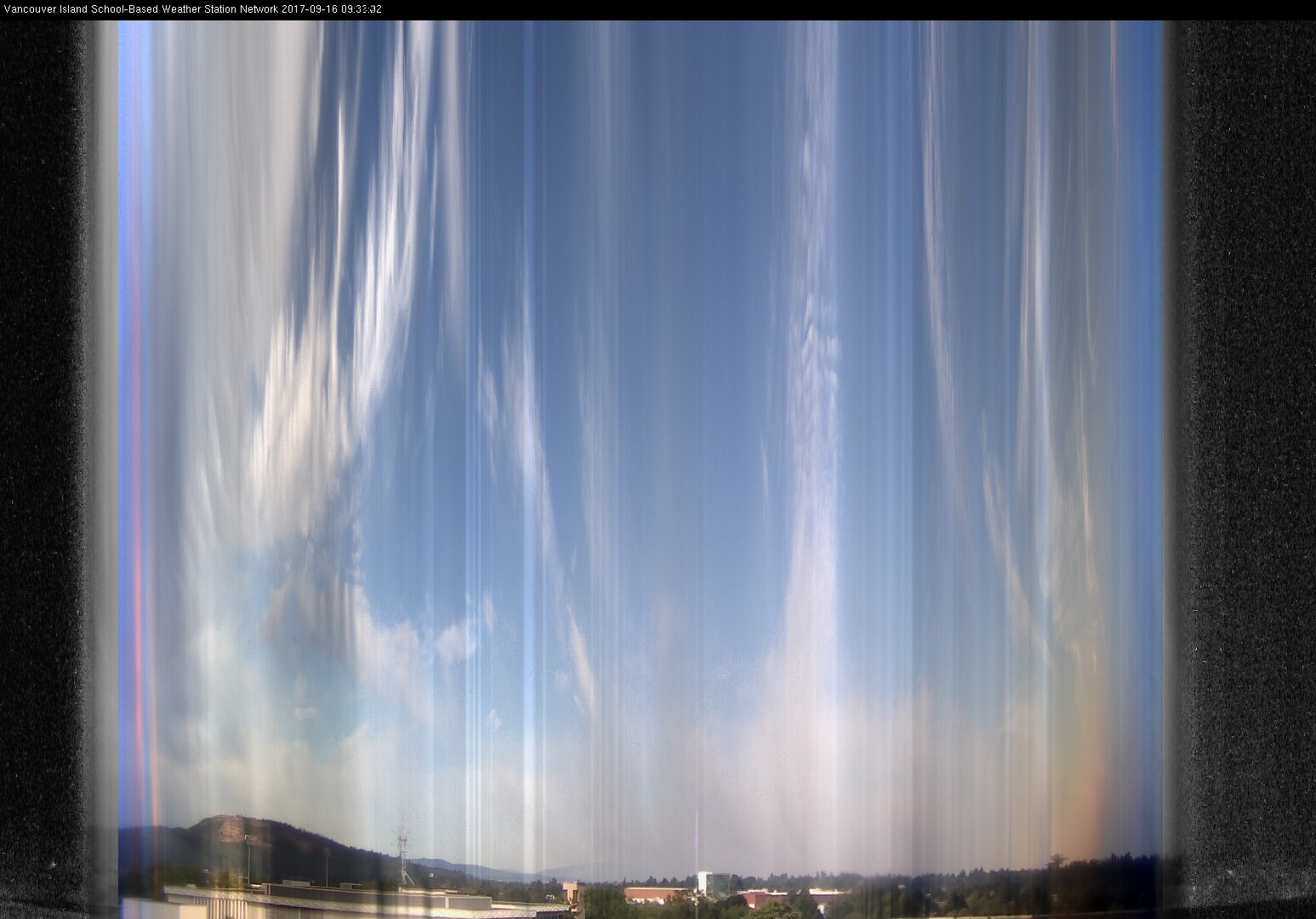 image of the sky seen from UVic, each column of pixels is a different minute, keogram