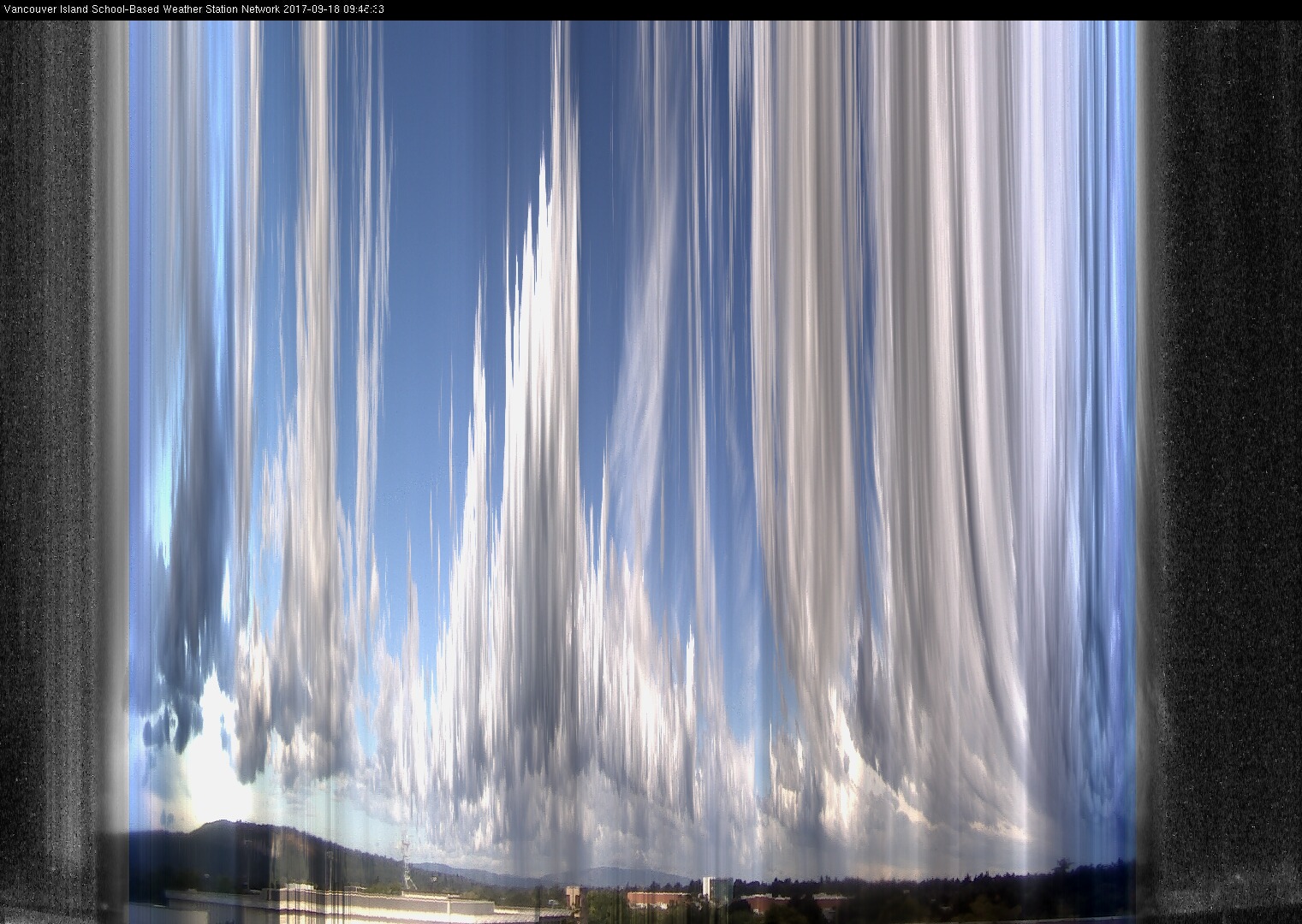 image of the sky seen from UVic, each column of pixels is a different minute, keogram