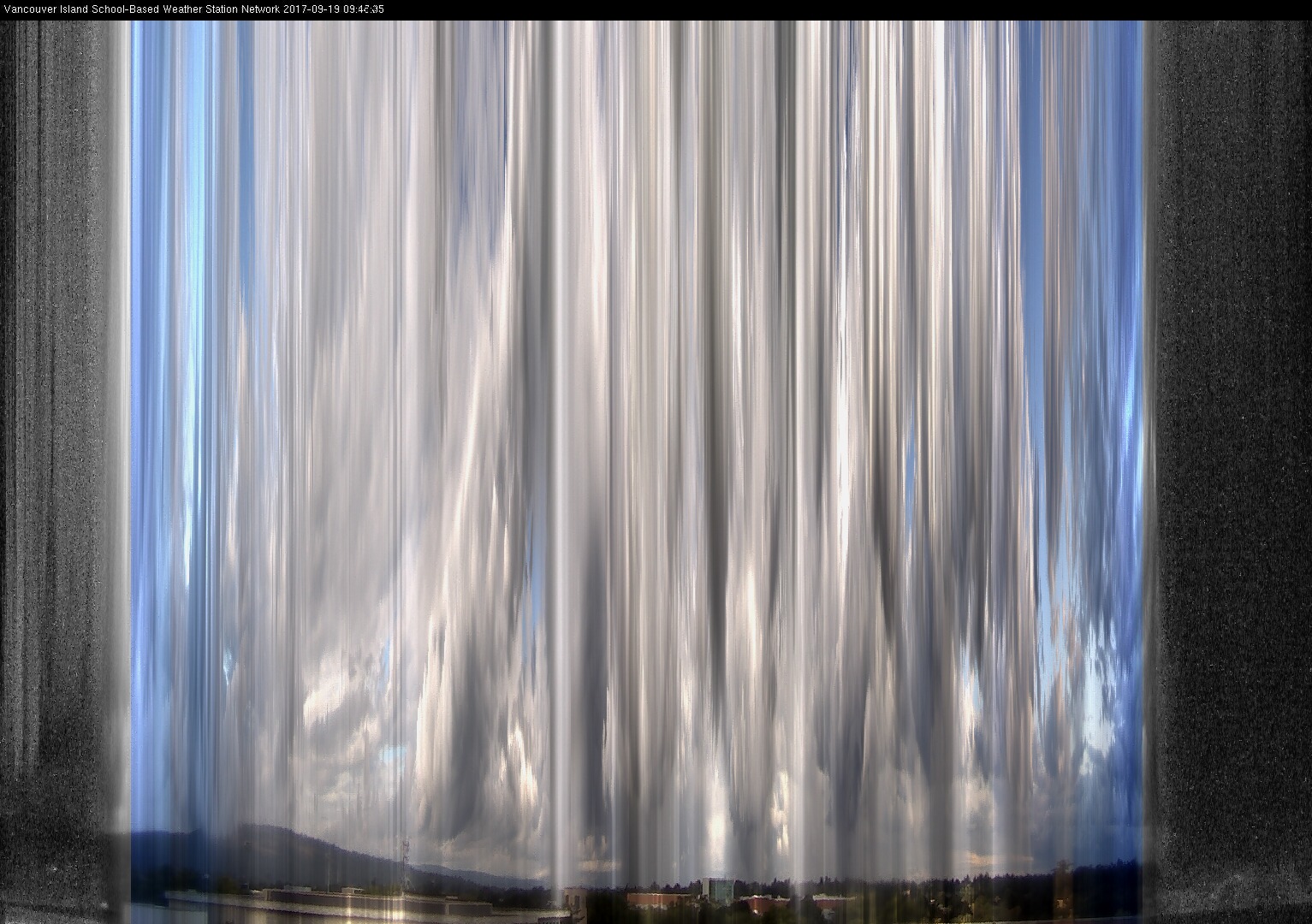 image of the sky seen from UVic, each column of pixels is a different minute, keogram