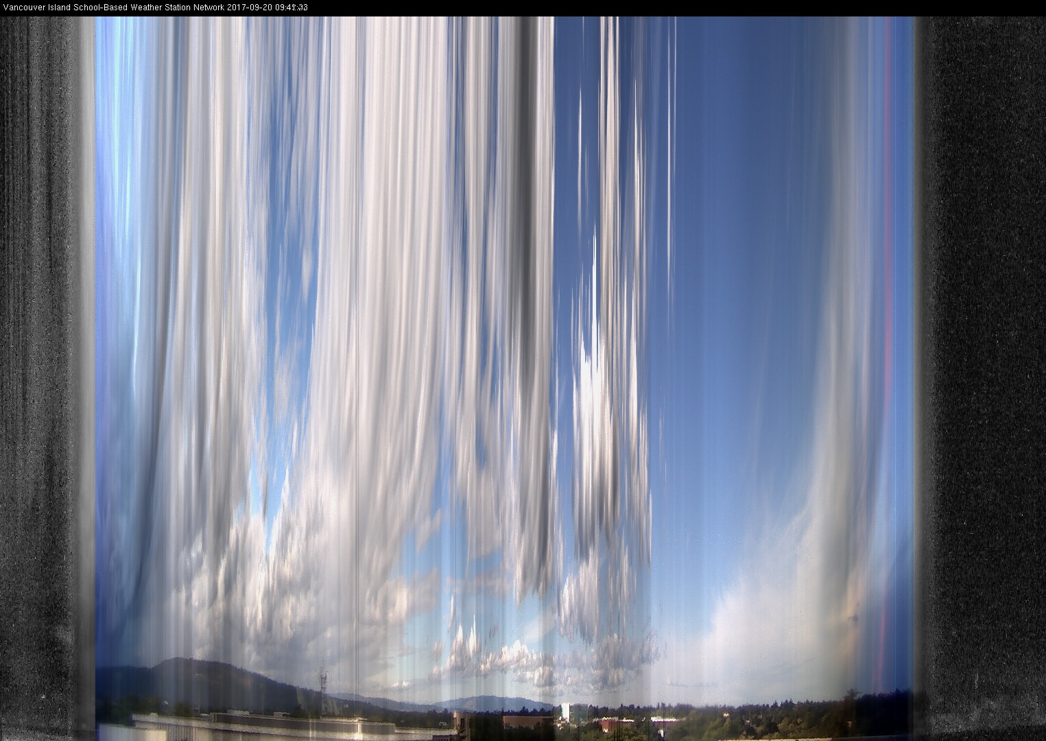 image of the sky seen from UVic, each column of pixels is a different minute, keogram