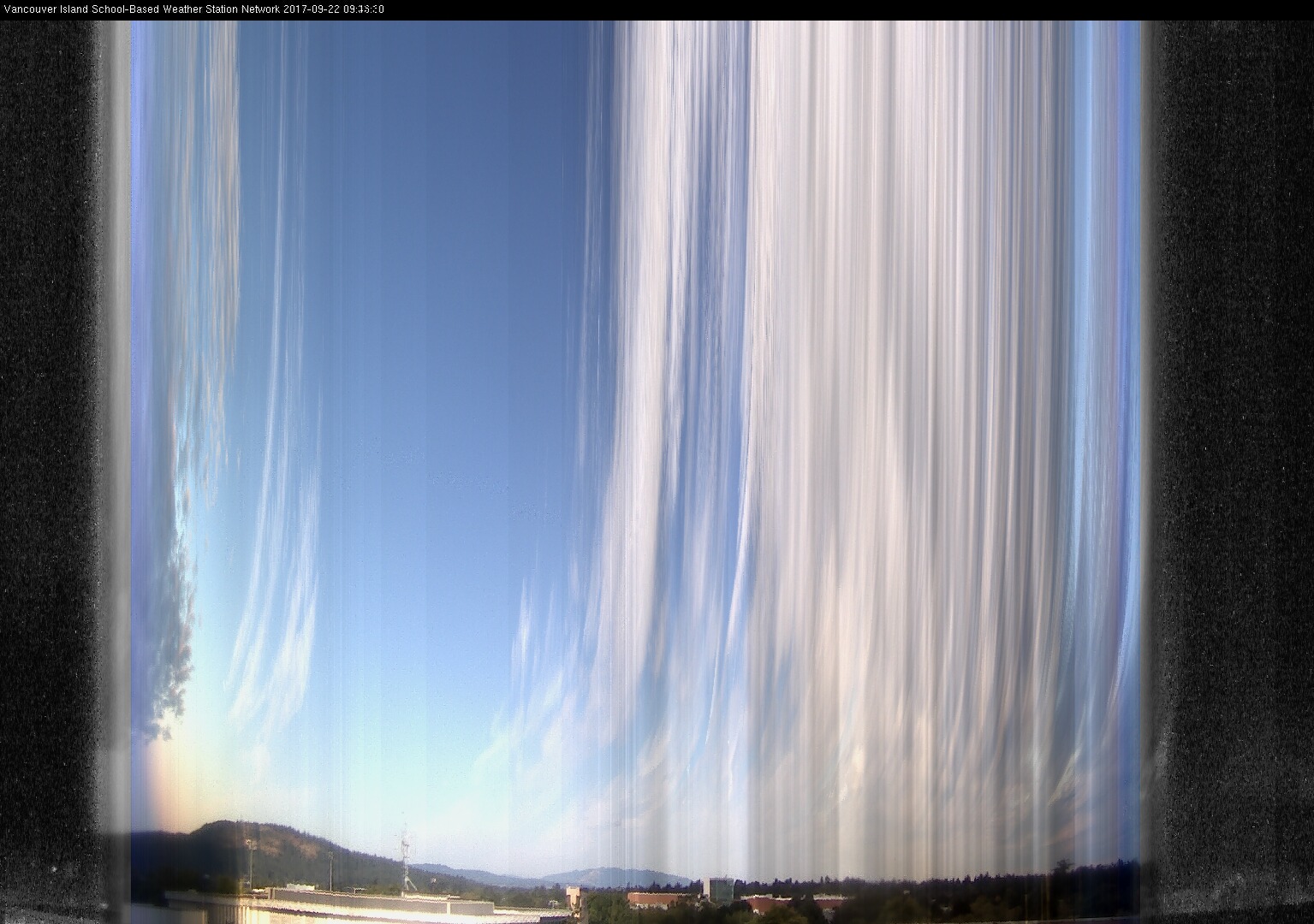 image of the sky seen from UVic, each column of pixels is a different minute, keogram