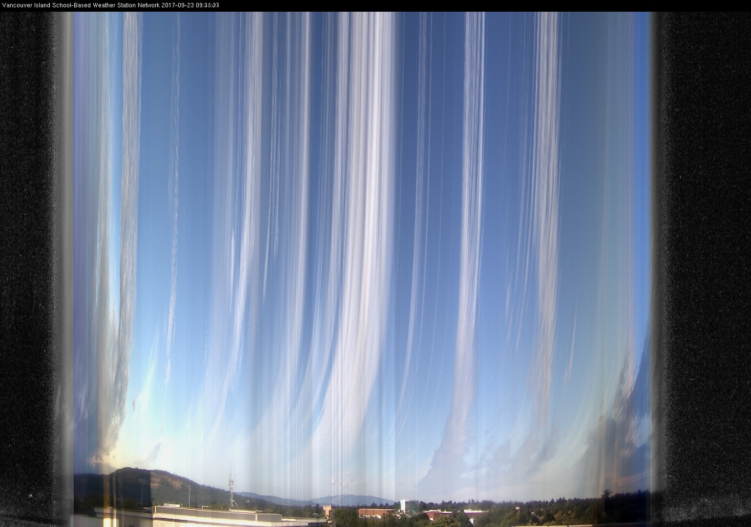 image of the sky seen from UVic, each column of pixels is a different minute, keogram