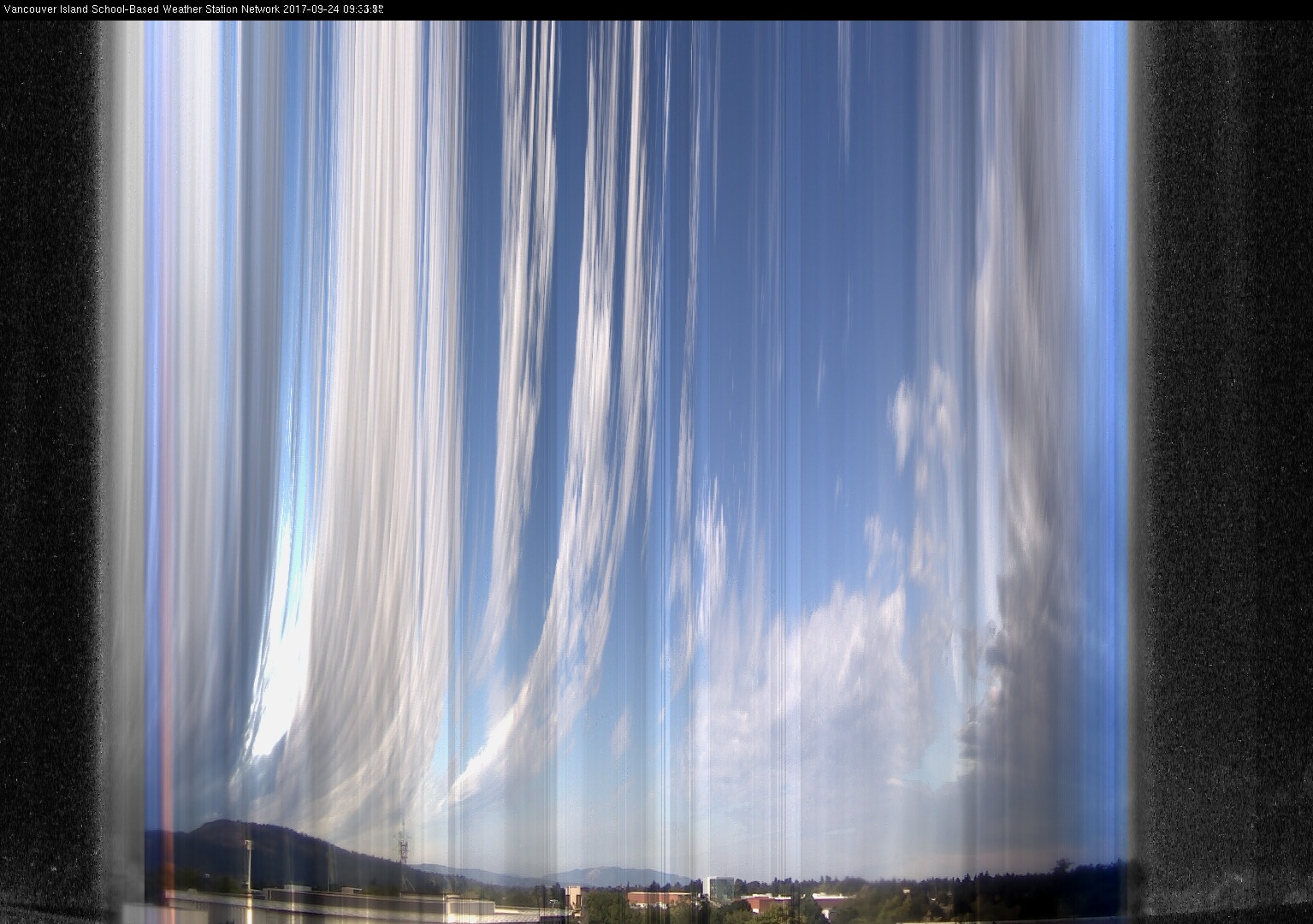 image of the sky seen from UVic, each column of pixels is a different minute, keogram