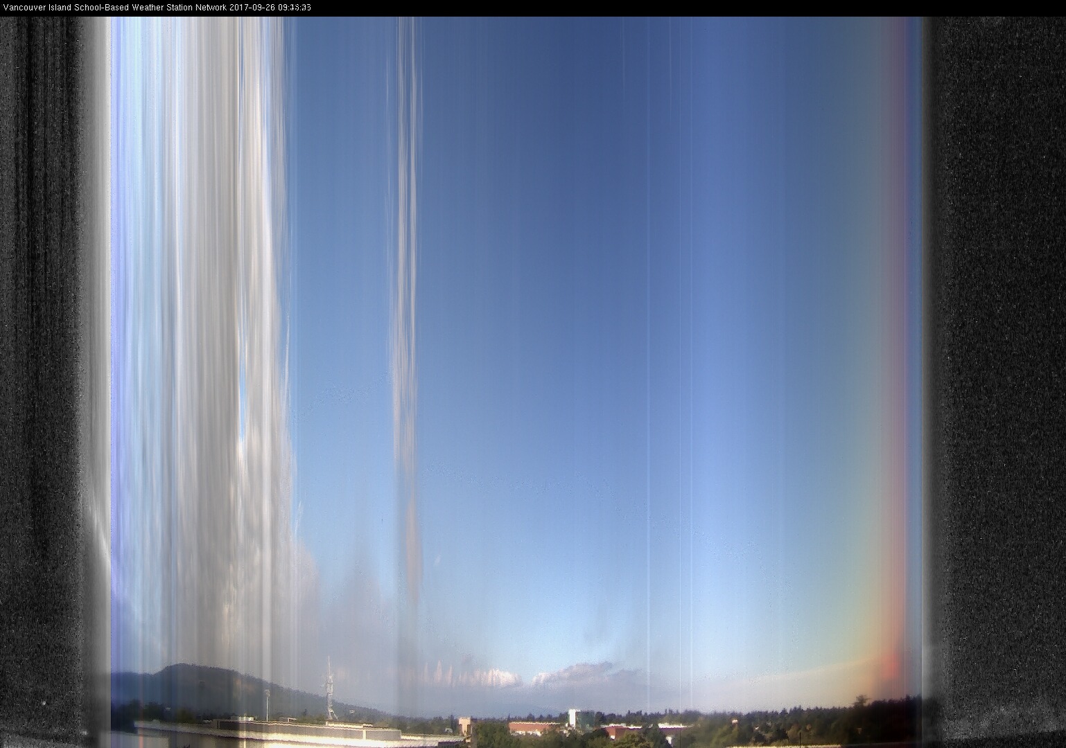 image of the sky seen from UVic, each column of pixels is a different minute, keogram