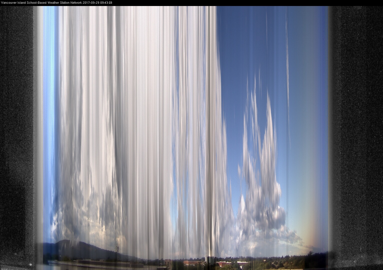 image of the sky seen from UVic, each column of pixels is a different minute, keogram