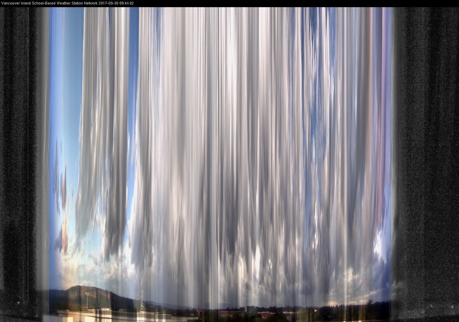 image of the sky seen from UVic, each column of pixels is a different minute, keogram