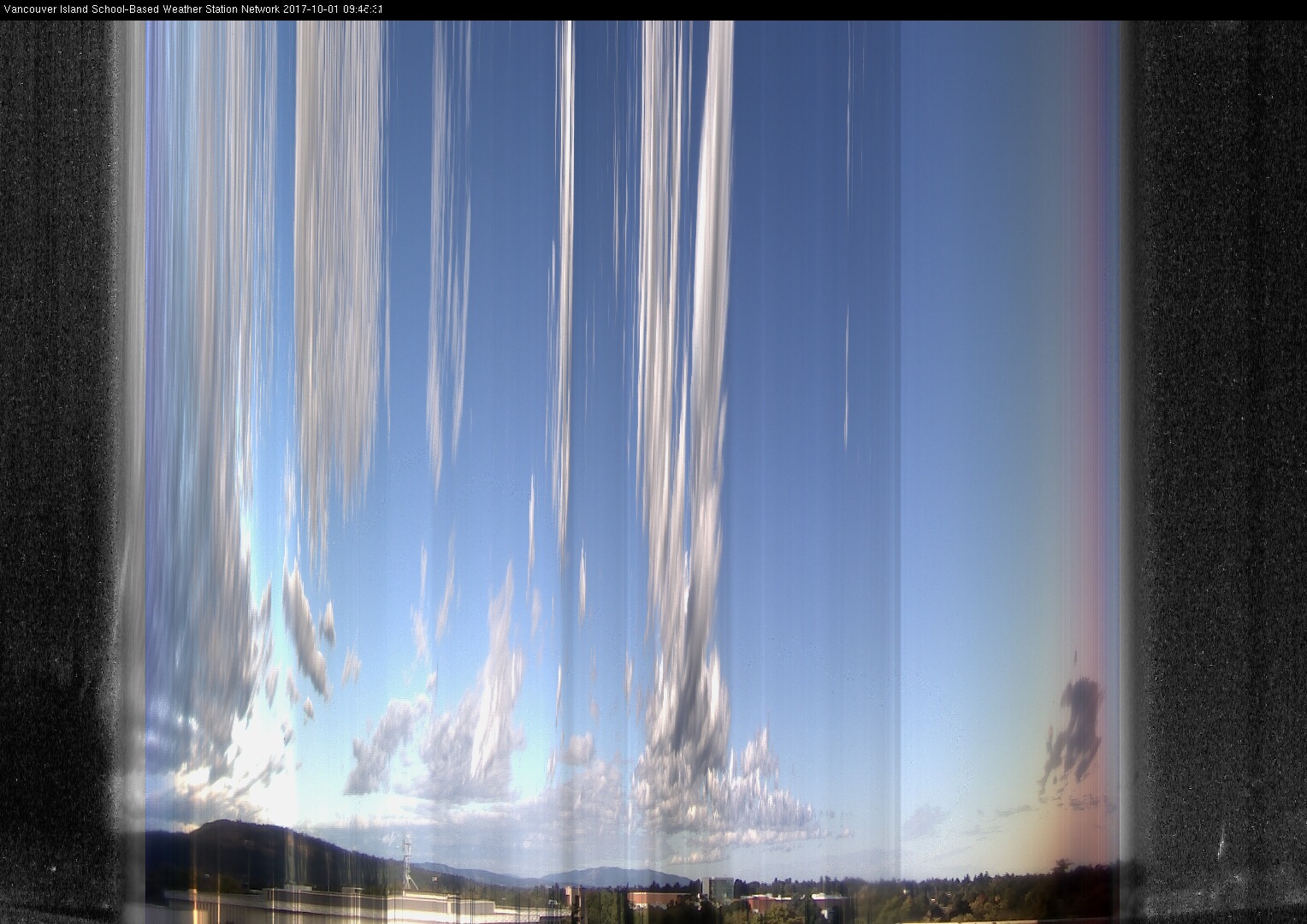 image of the sky seen from UVic, each column of pixels is a different minute, keogram