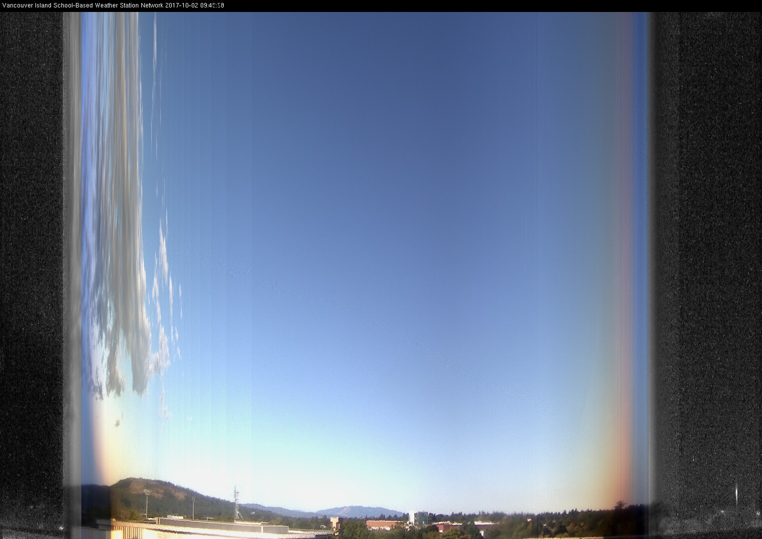 image of the sky seen from UVic, each column of pixels is a different minute, keogram