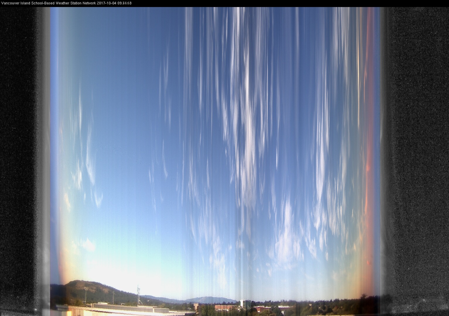 image of the sky seen from UVic, each column of pixels is a different minute, keogram