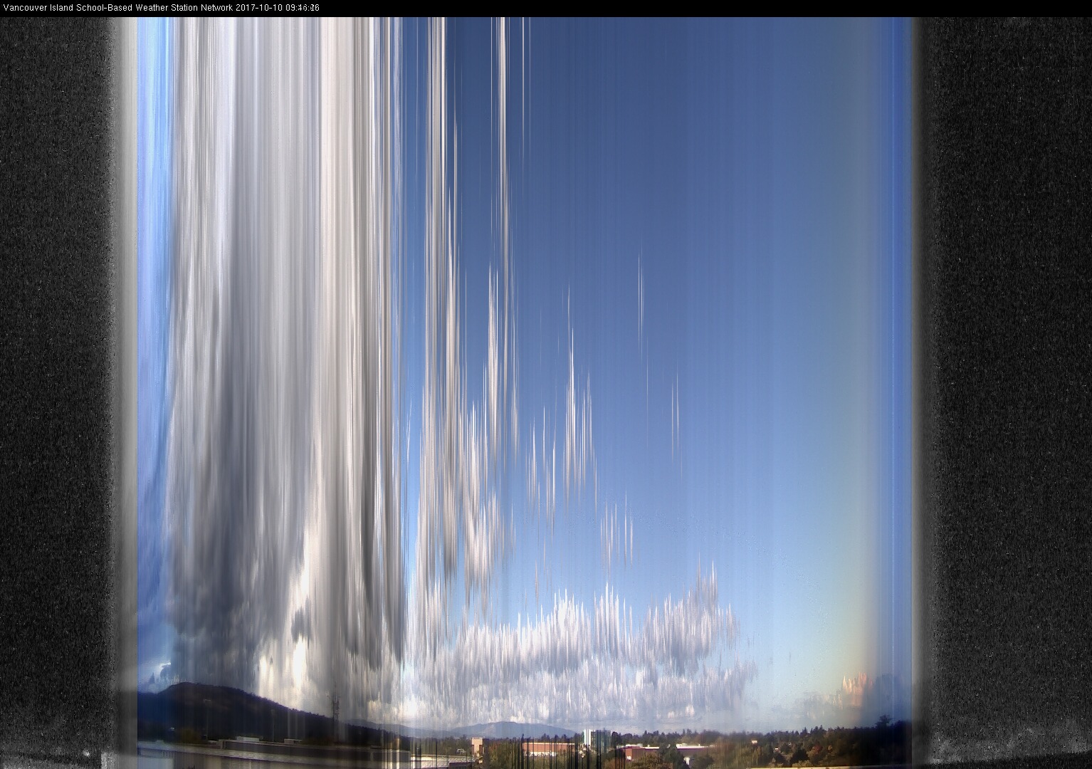 image of the sky seen from UVic, each column of pixels is a different minute, keogram