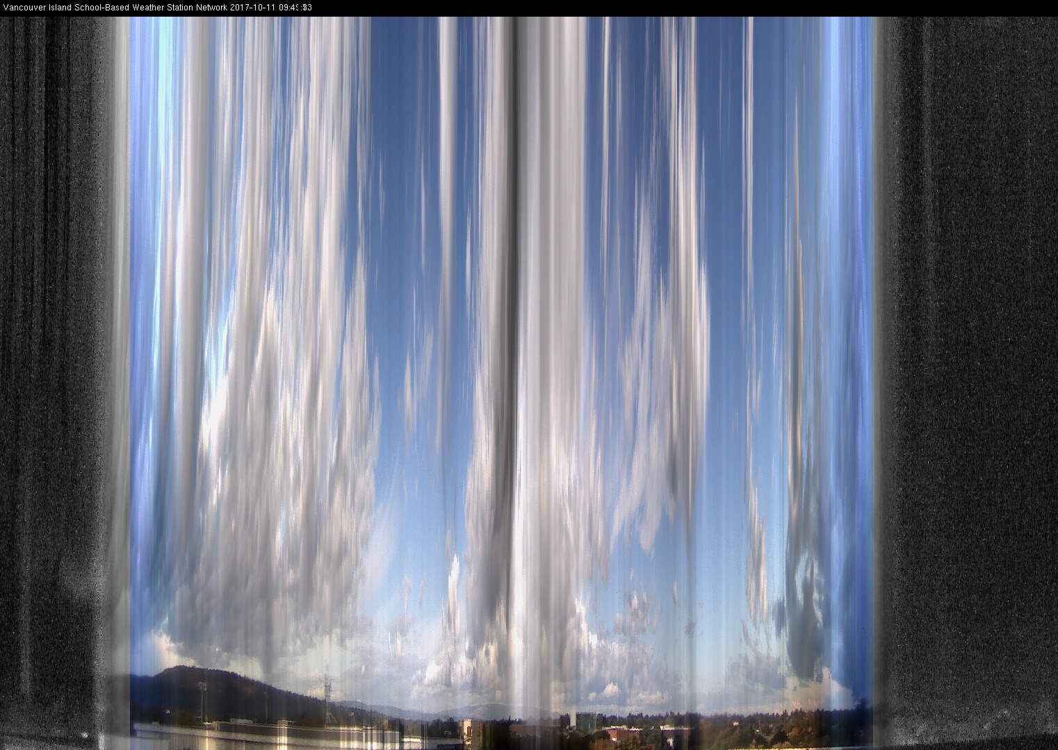 image of the sky seen from UVic, each column of pixels is a different minute, keogram