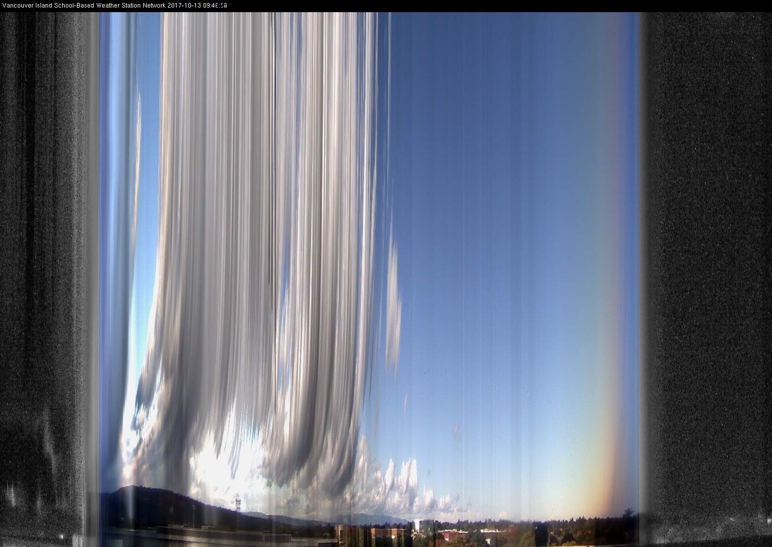 image of the sky seen from UVic, each column of pixels is a different minute, keogram
