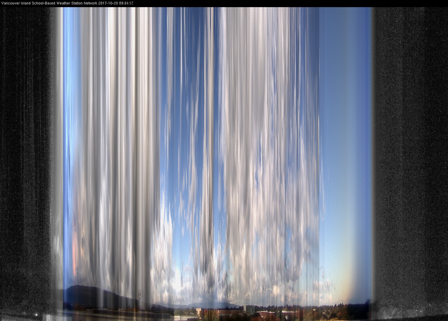 image of the sky seen from UVic, each column of pixels is a different minute, keogram