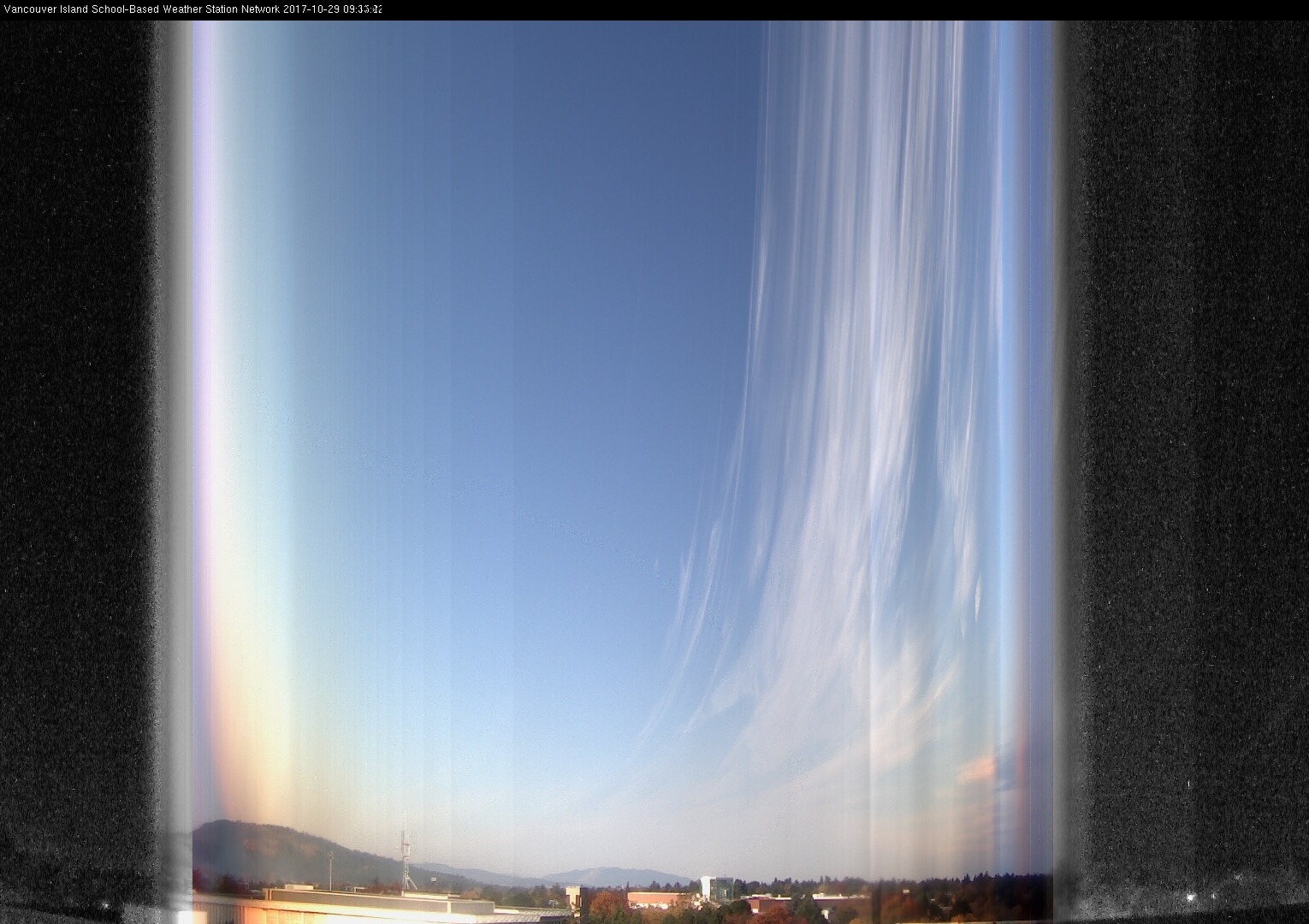image of the sky seen from UVic, each column of pixels is a different minute, keogram