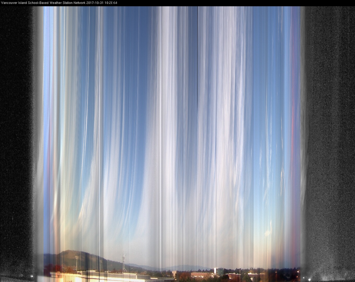 image of the sky seen from UVic, each column of pixels is a different minute, keogram