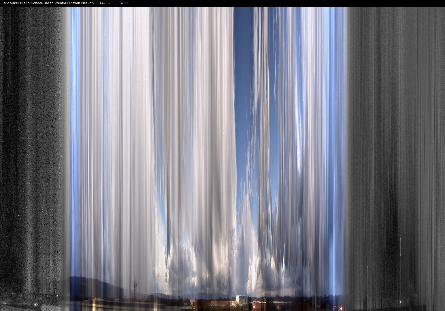 image of the sky seen from UVic, each column of pixels is a different minute, keogram