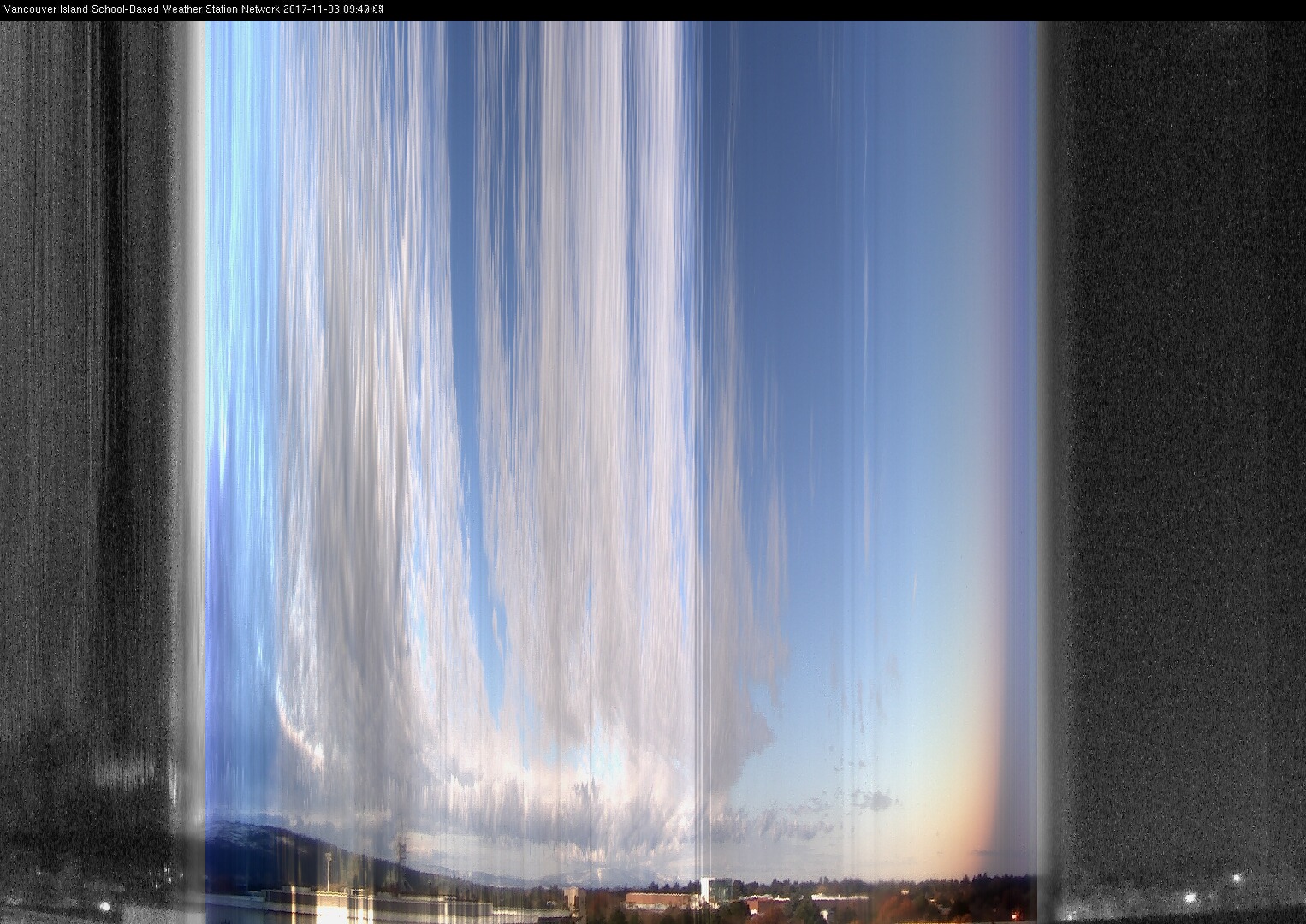 image of the sky seen from UVic, each column of pixels is a different minute, keogram