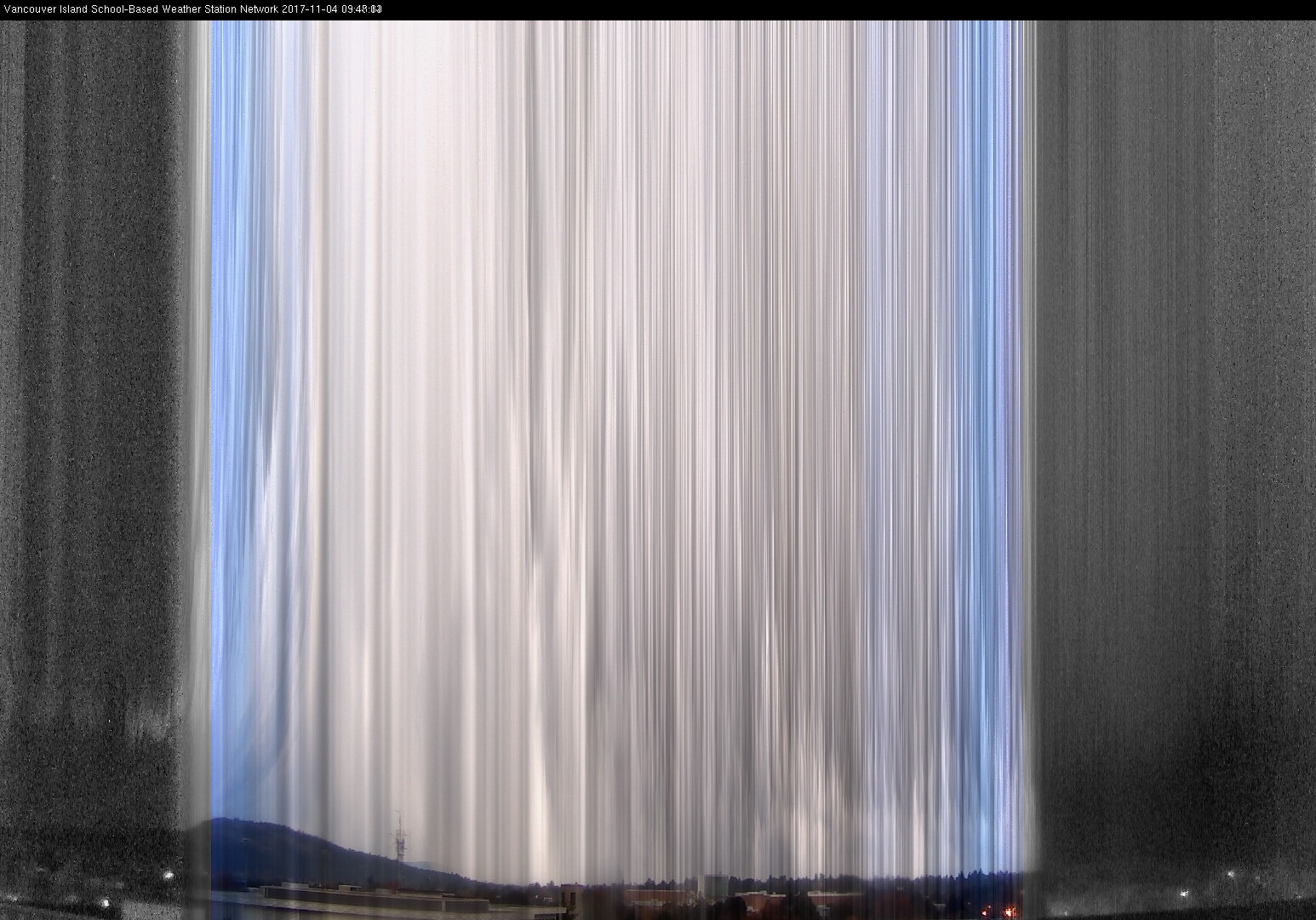 image of the sky seen from UVic, each column of pixels is a different minute, keogram