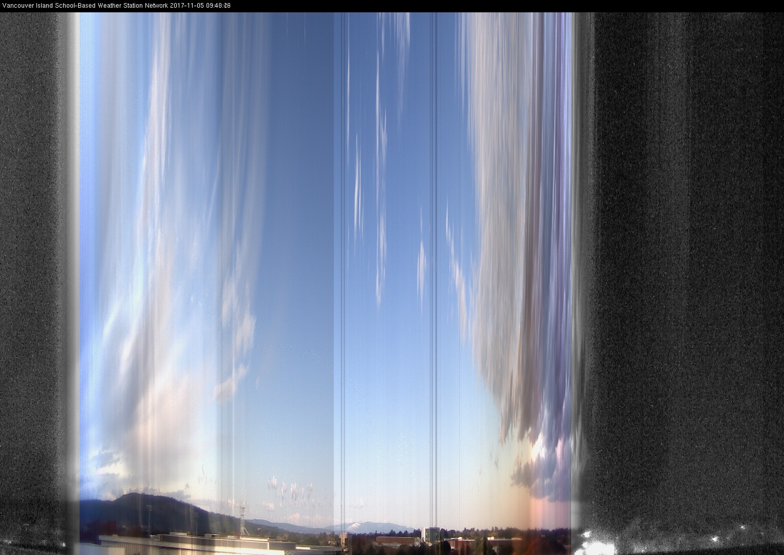 image of the sky seen from UVic, each column of pixels is a different minute, keogram