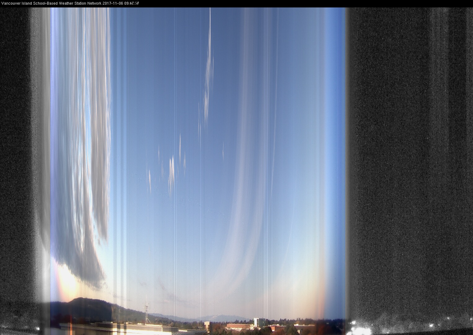 image of the sky seen from UVic, each column of pixels is a different minute, keogram