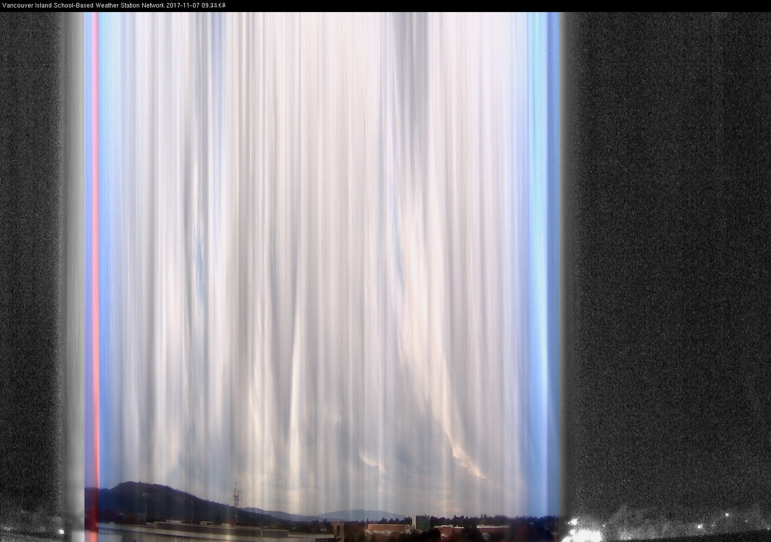 image of the sky seen from UVic, each column of pixels is a different minute, keogram