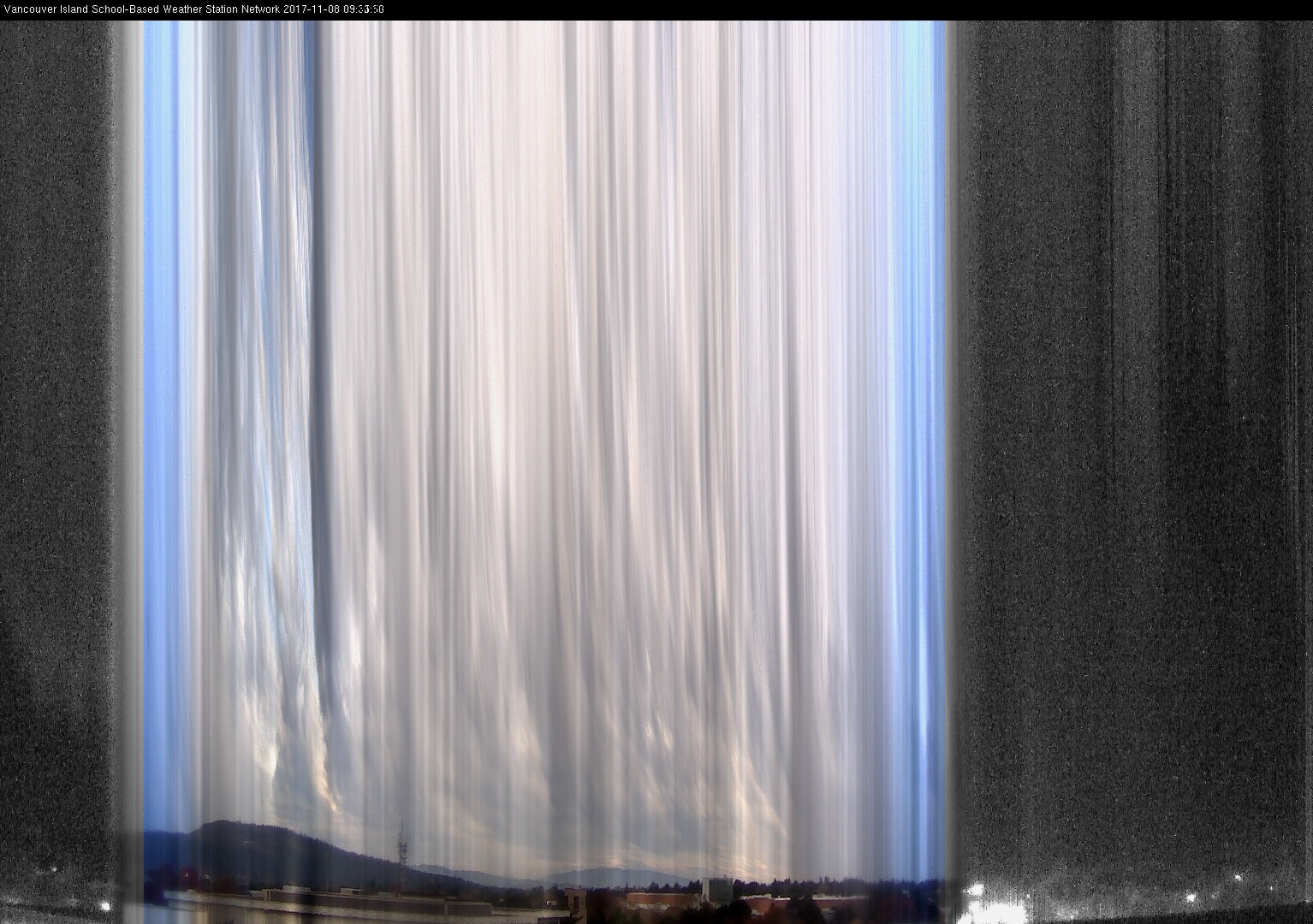 image of the sky seen from UVic, each column of pixels is a different minute, keogram