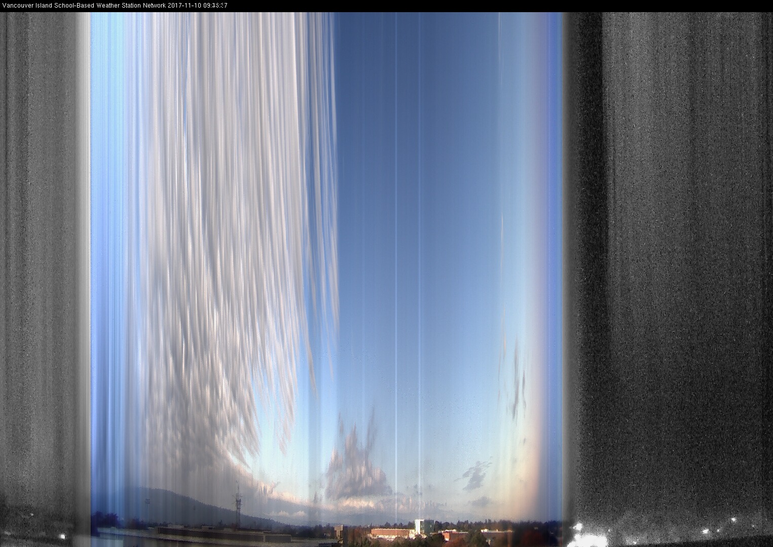 image of the sky seen from UVic, each column of pixels is a different minute, keogram