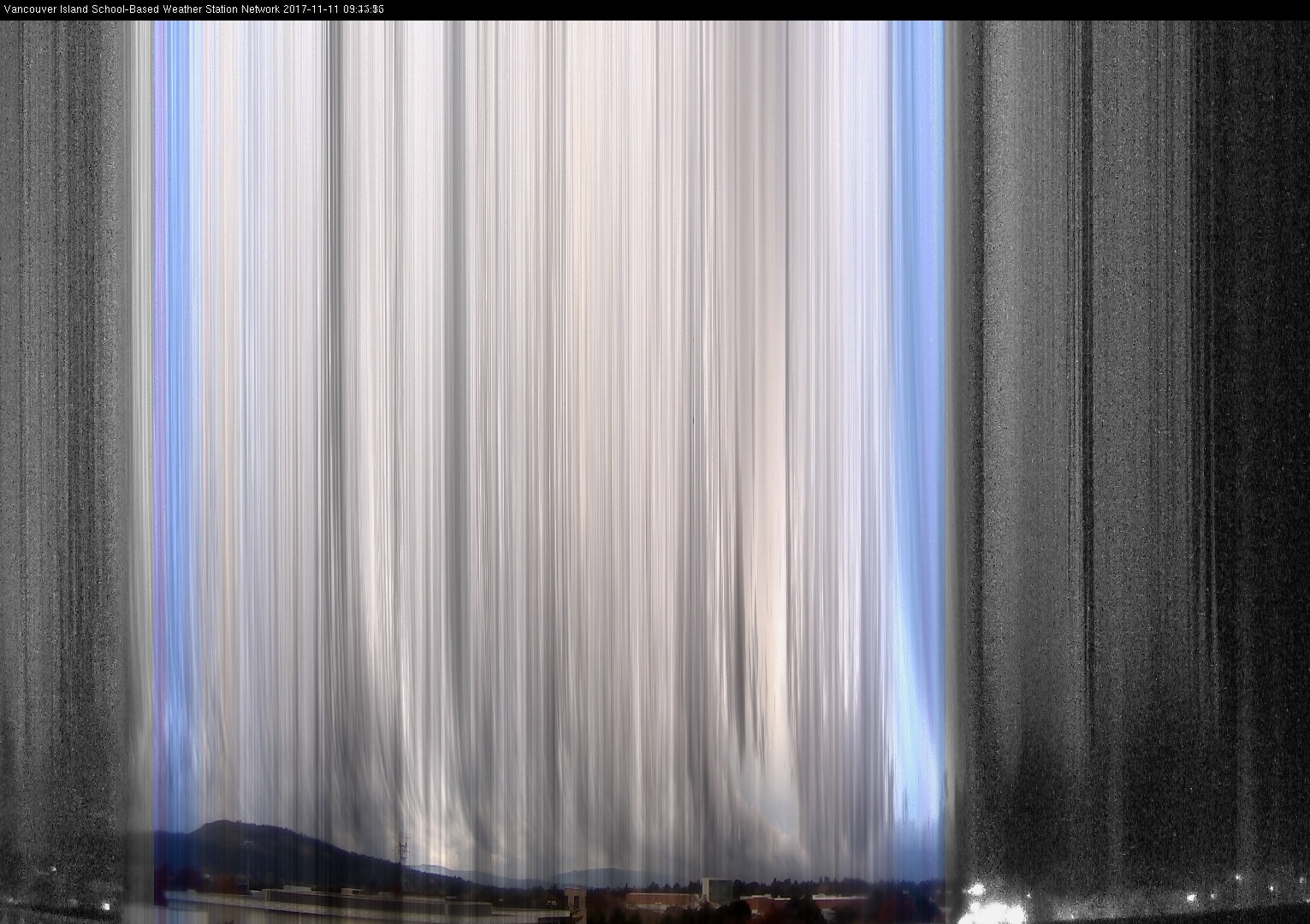 image of the sky seen from UVic, each column of pixels is a different minute, keogram