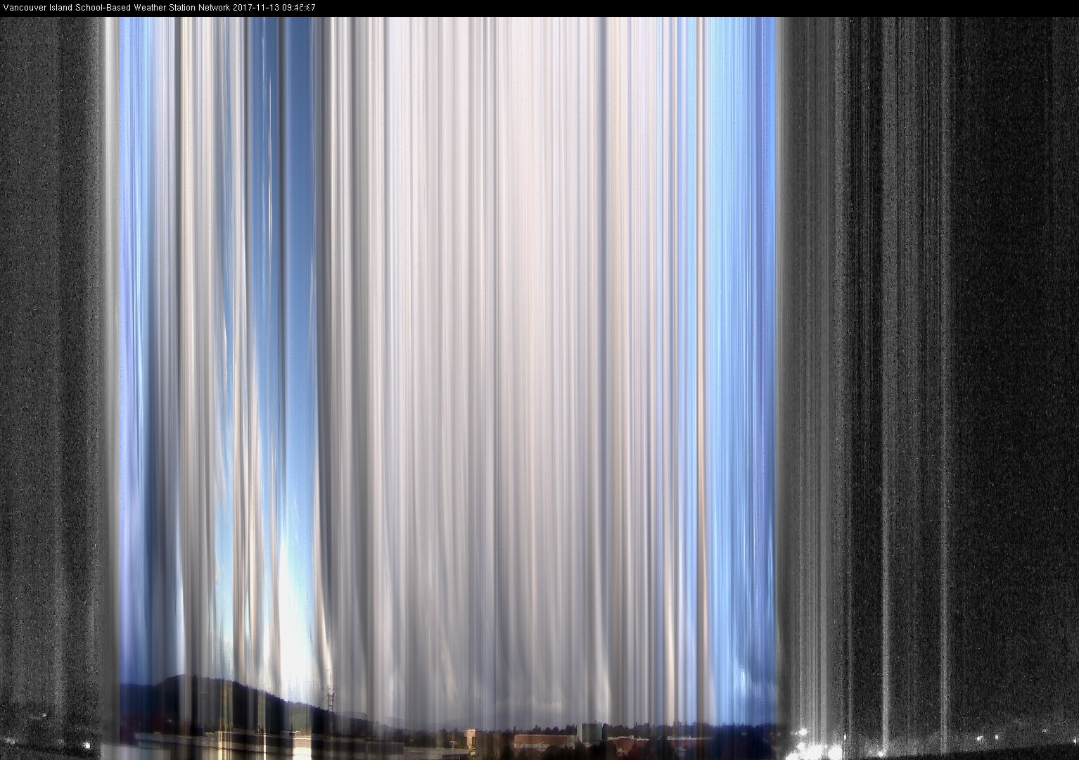 image of the sky seen from UVic, each column of pixels is a different minute, keogram