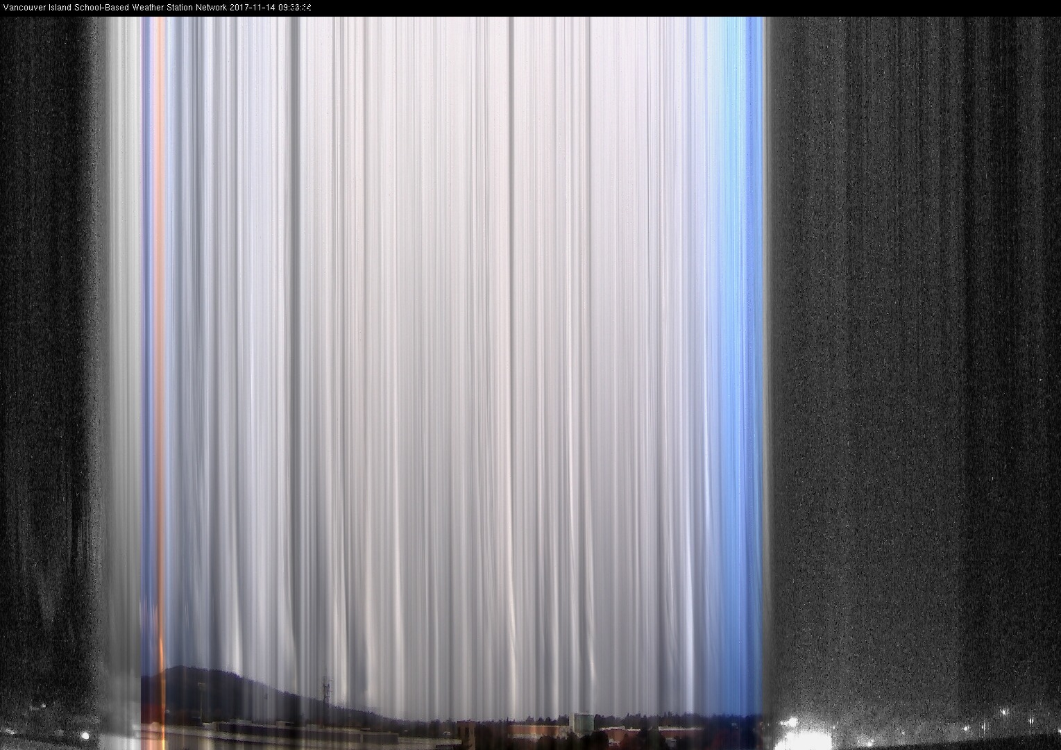 image of the sky seen from UVic, each column of pixels is a different minute, keogram