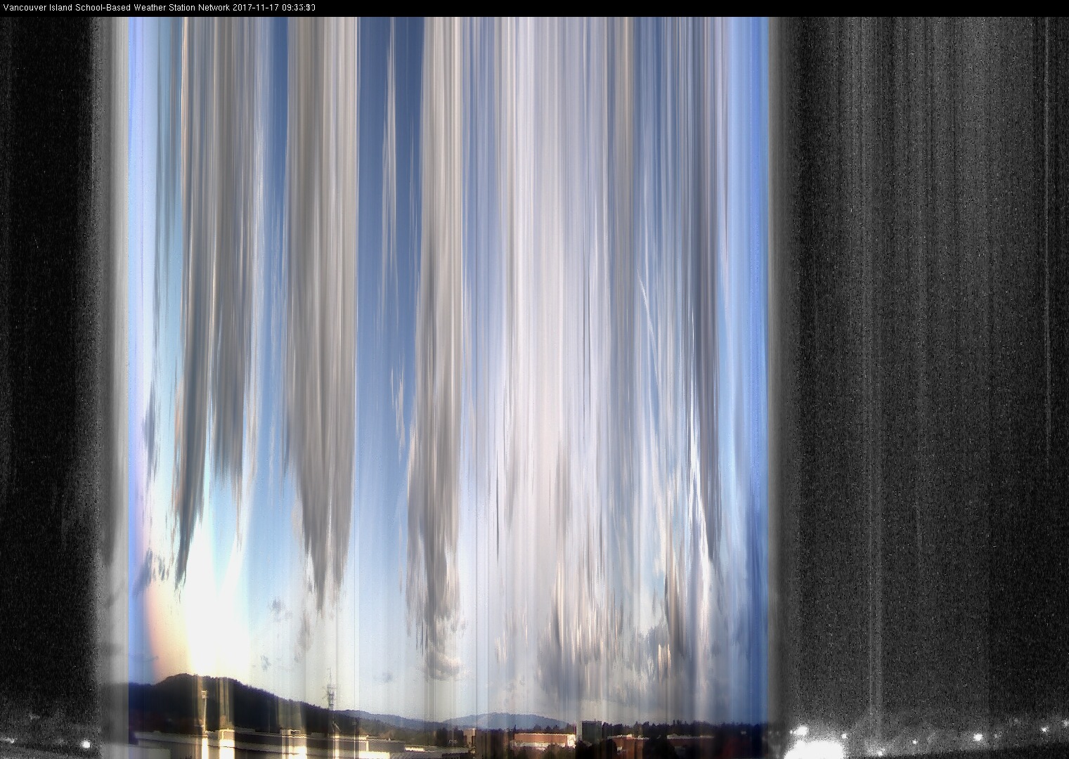 image of the sky seen from UVic, each column of pixels is a different minute, keogram