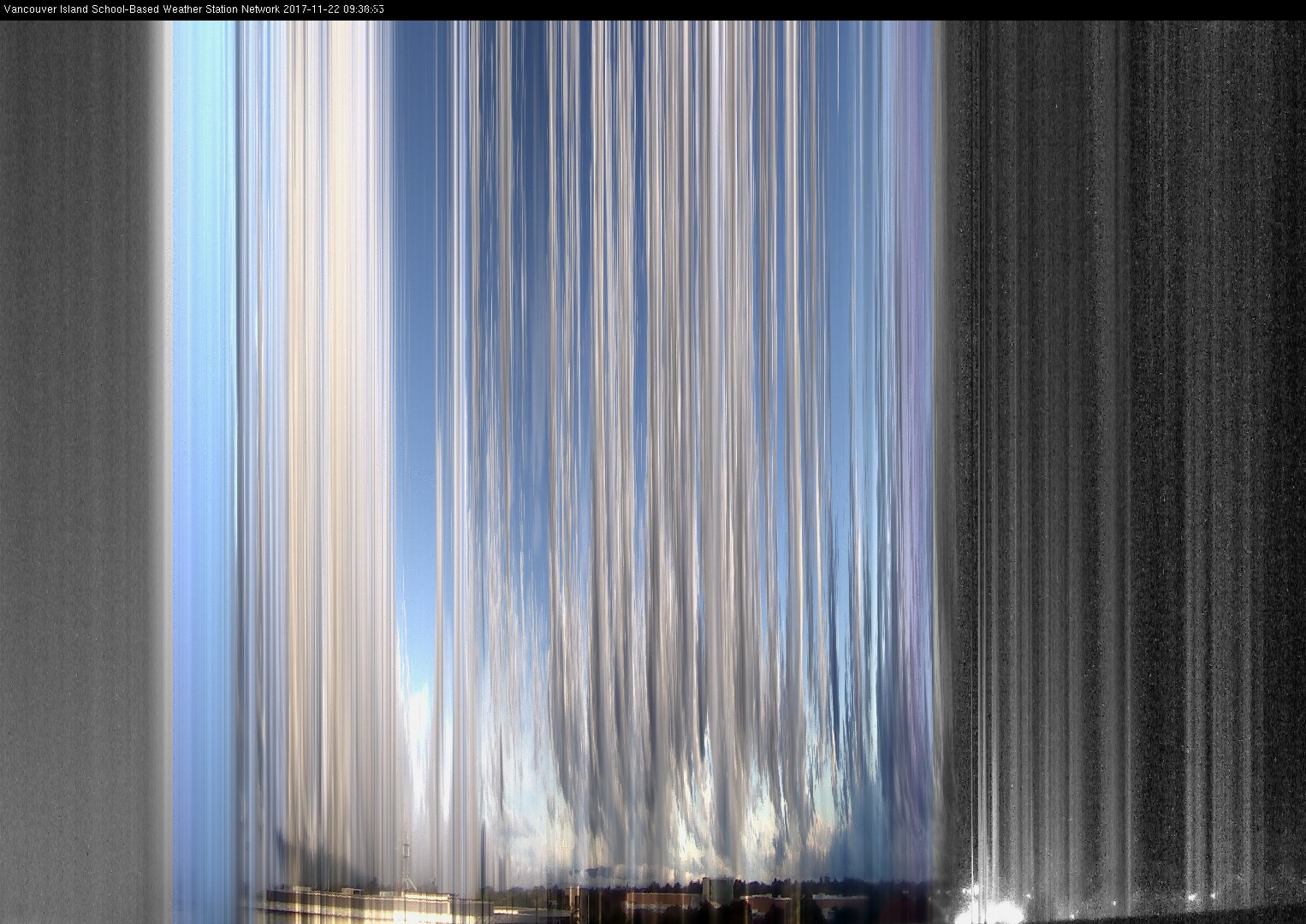 image of the sky seen from UVic, each column of pixels is a different minute, keogram