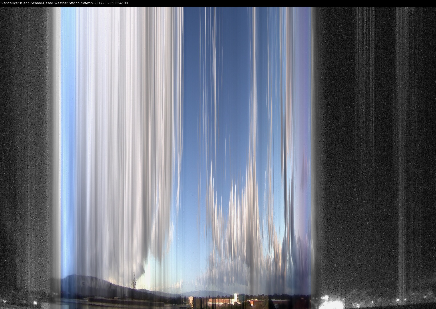 image of the sky seen from UVic, each column of pixels is a different minute, keogram