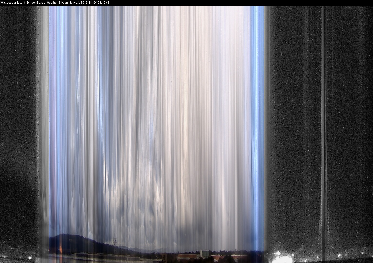 image of the sky seen from UVic, each column of pixels is a different minute, keogram