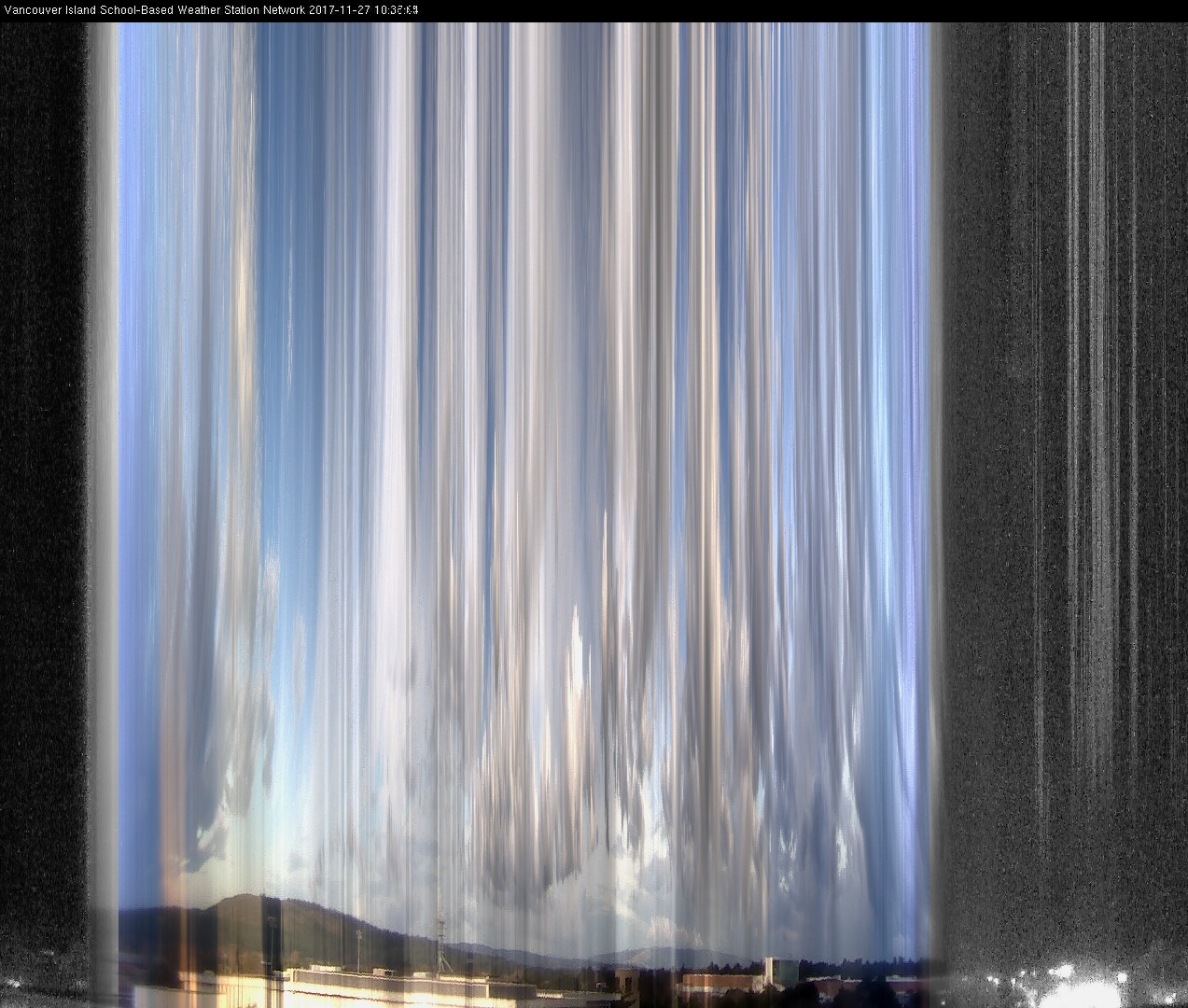 image of the sky seen from UVic, each column of pixels is a different minute, keogram