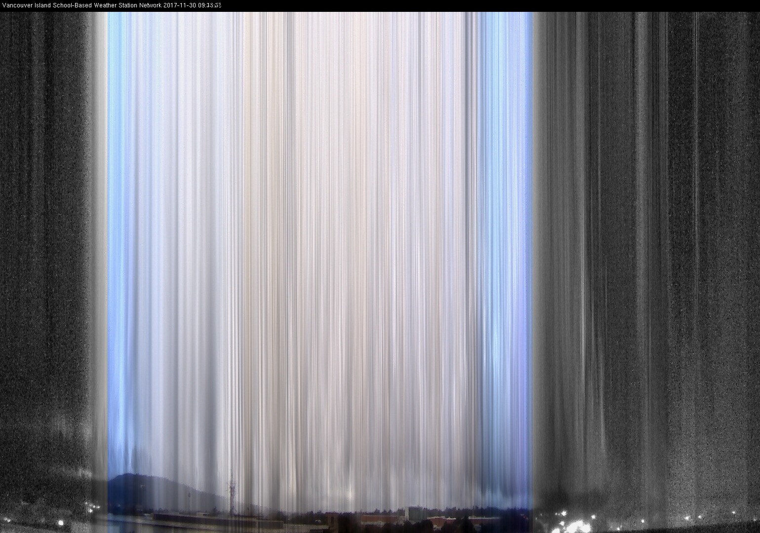 image of the sky seen from UVic, each column of pixels is a different minute, keogram