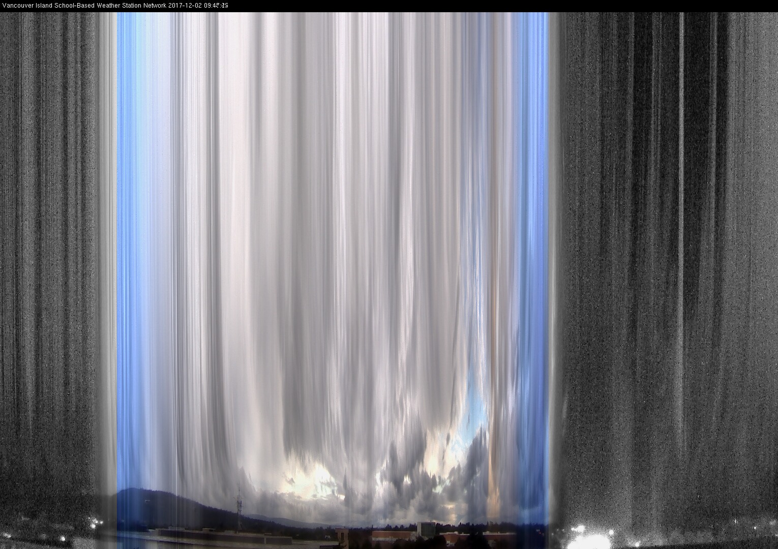 image of the sky seen from UVic, each column of pixels is a different minute, keogram