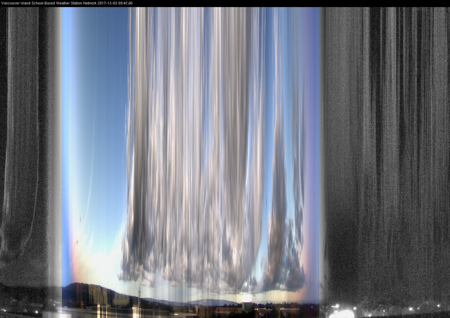 image of the sky seen from UVic, each column of pixels is a different minute, keogram