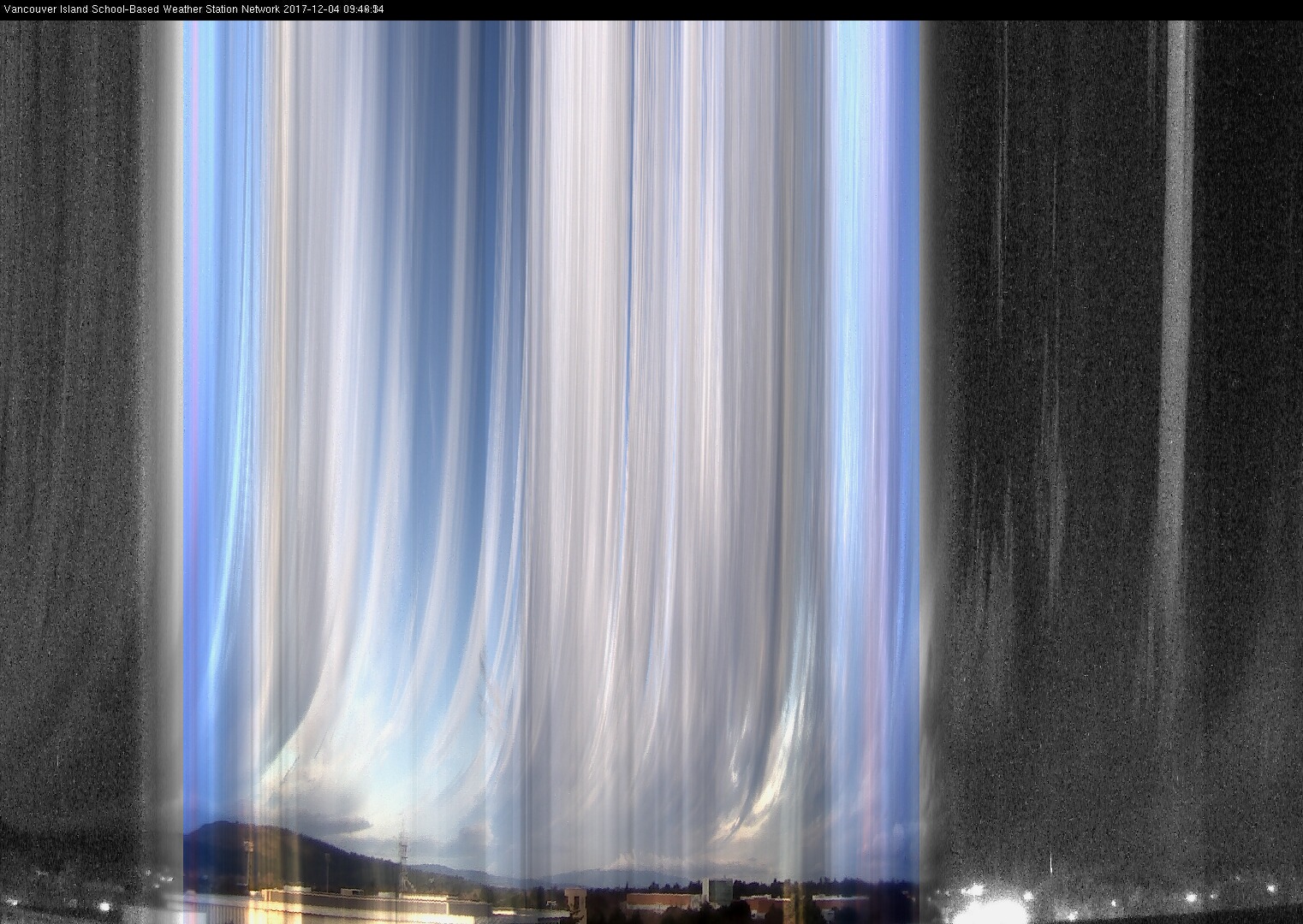 image of the sky seen from UVic, each column of pixels is a different minute, keogram
