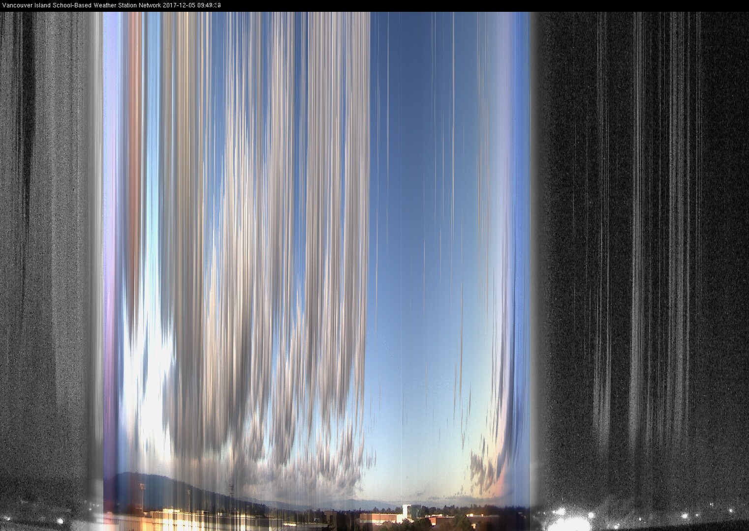 image of the sky seen from UVic, each column of pixels is a different minute, keogram