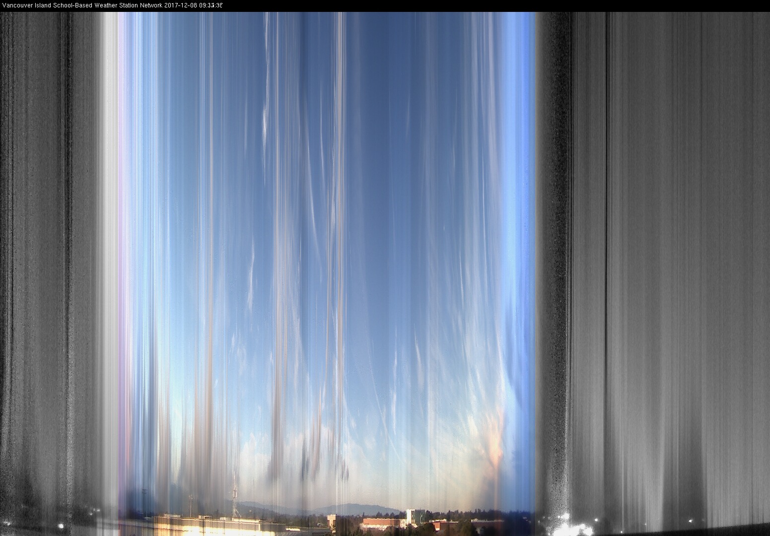 image of the sky seen from UVic, each column of pixels is a different minute, keogram