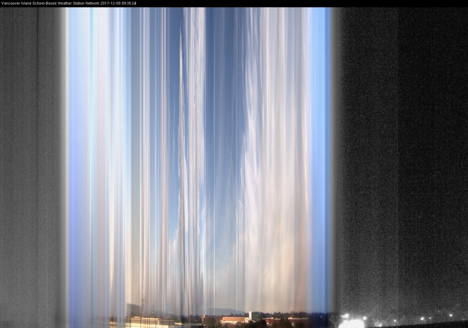 image of the sky seen from UVic, each column of pixels is a different minute, keogram