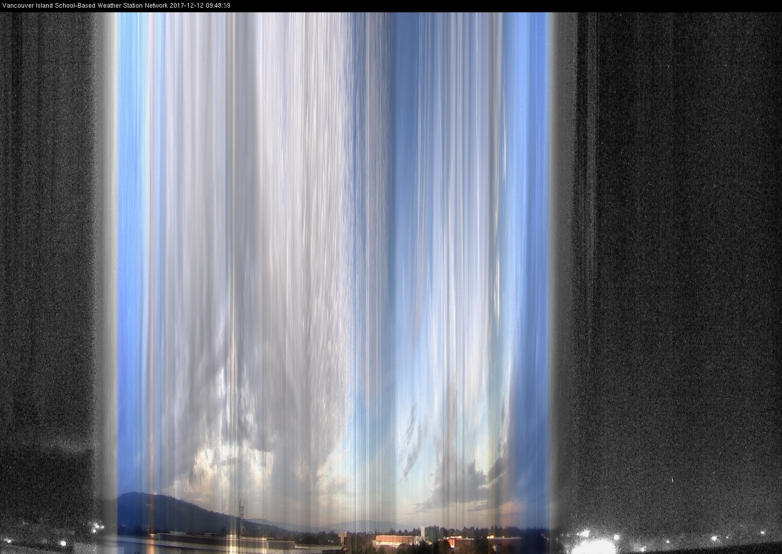 image of the sky seen from UVic, each column of pixels is a different minute, keogram