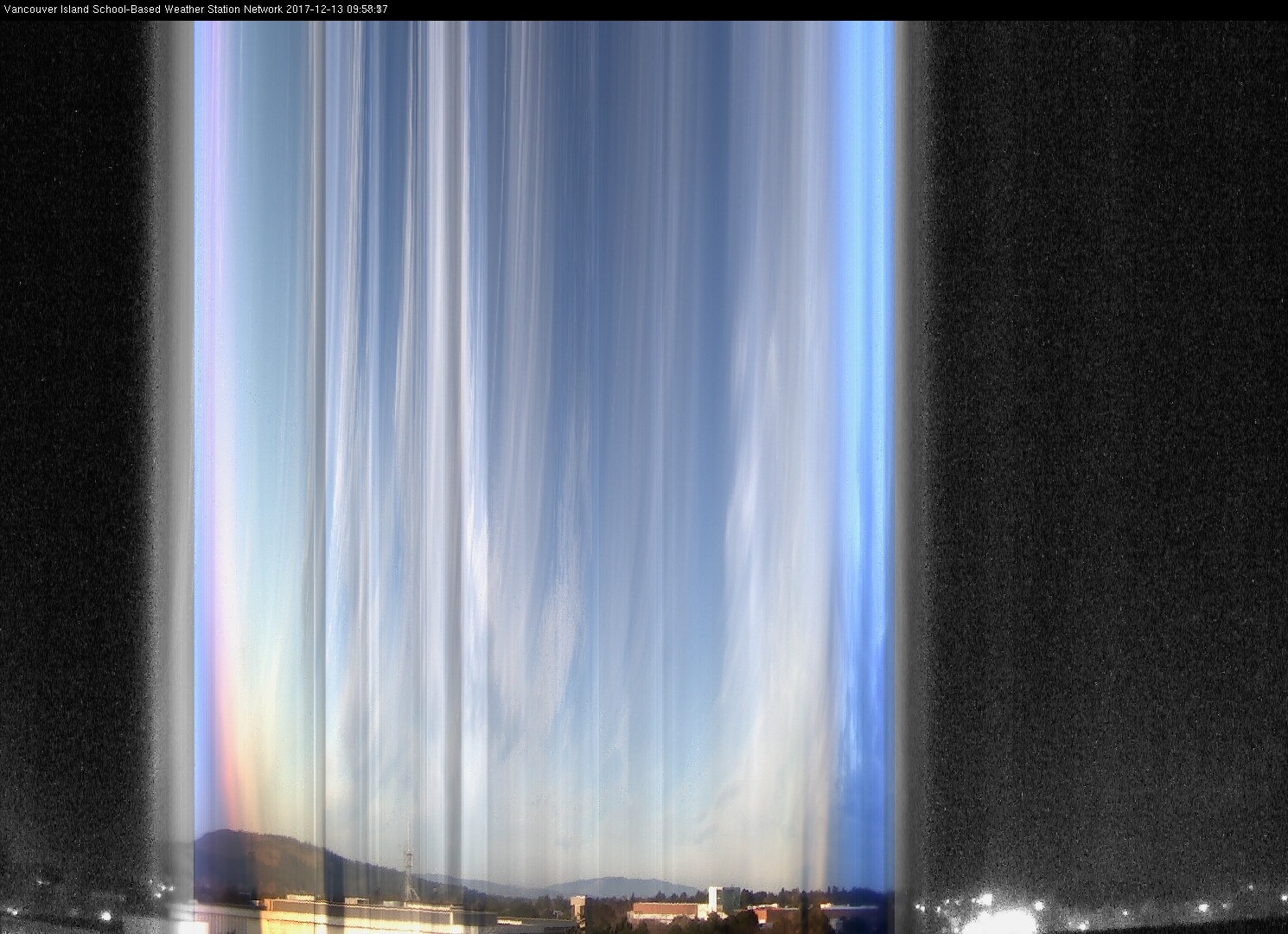 image of the sky seen from UVic, each column of pixels is a different minute, keogram