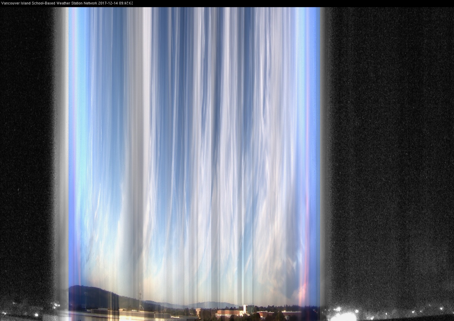 image of the sky seen from UVic, each column of pixels is a different minute, keogram