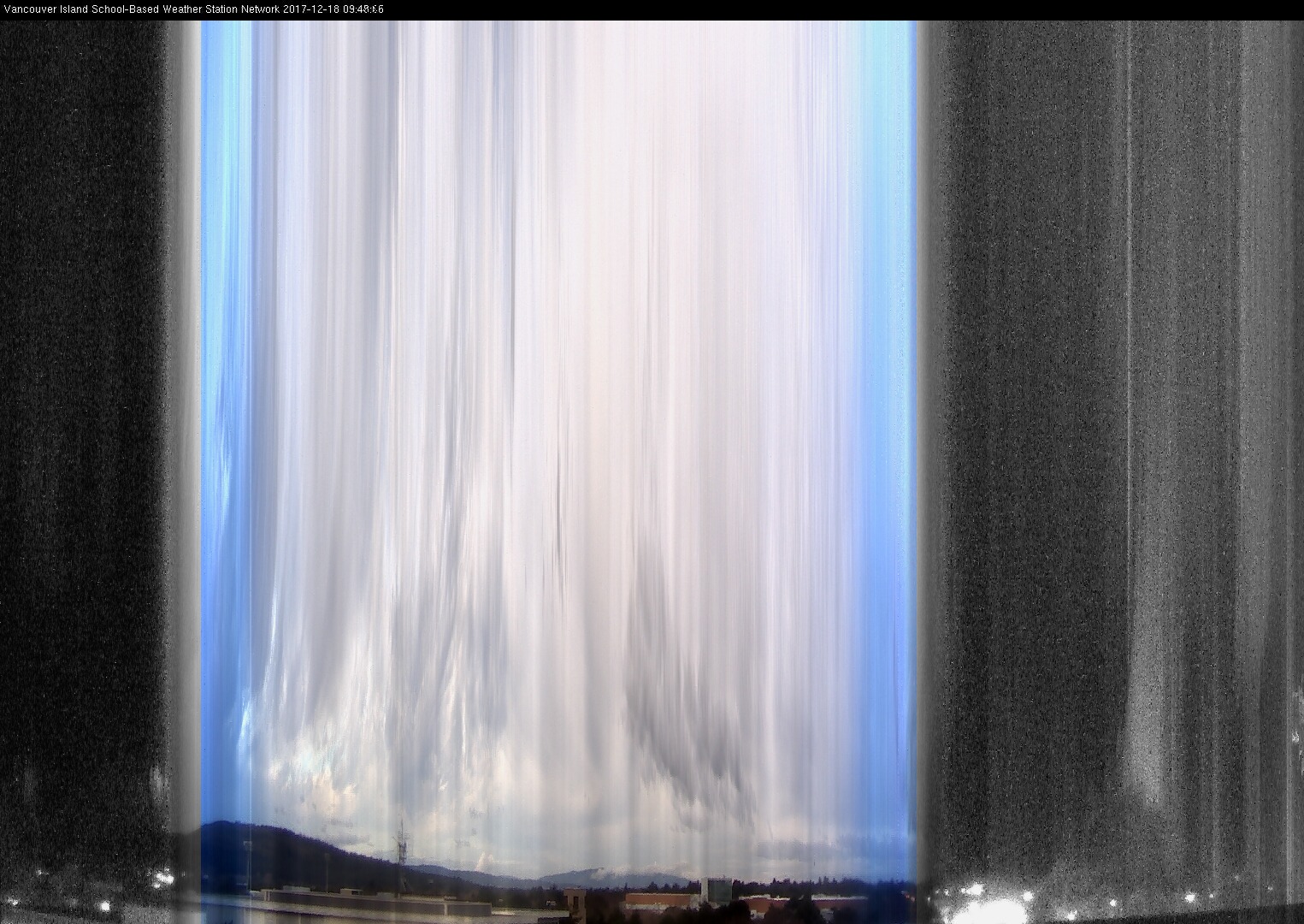 image of the sky seen from UVic, each column of pixels is a different minute, keogram