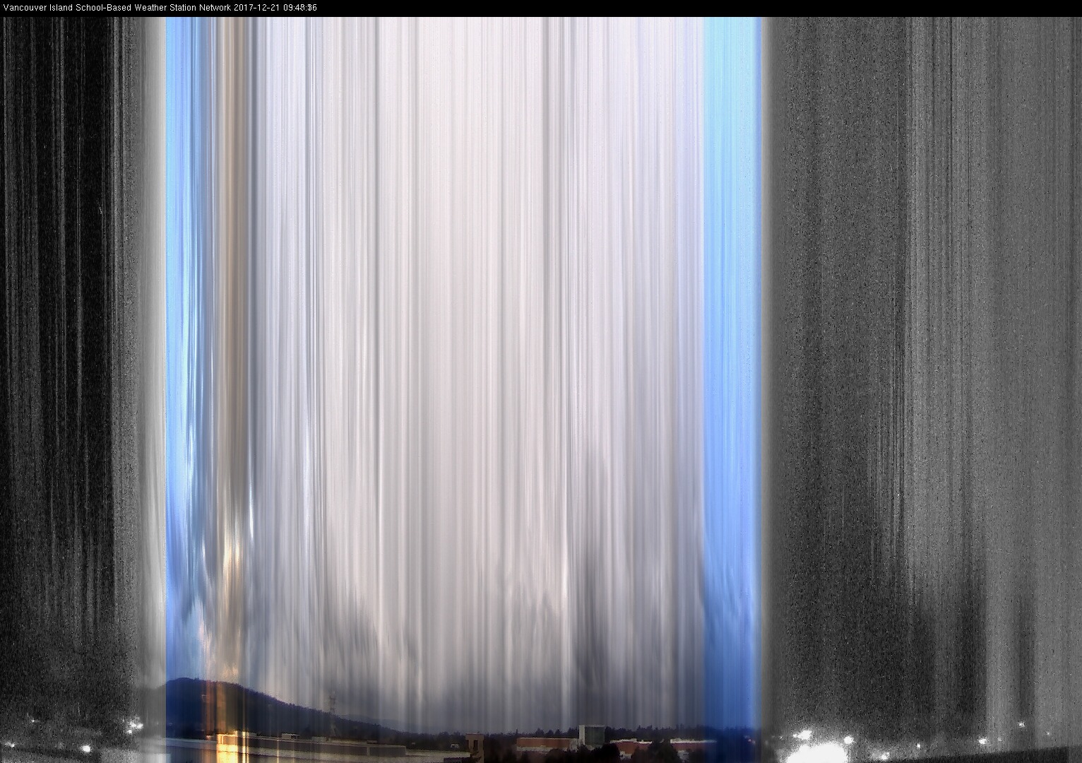 image of the sky seen from UVic, each column of pixels is a different minute, keogram