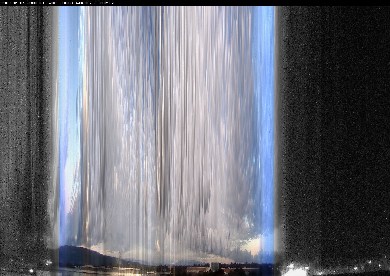 image of the sky seen from UVic, each column of pixels is a different minute, keogram